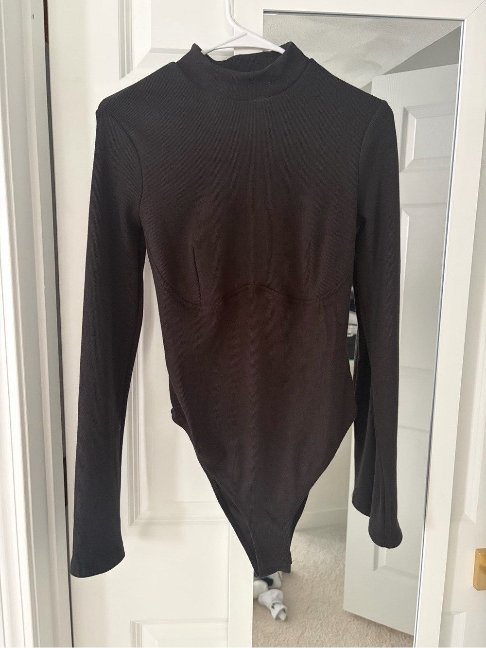 Lulu's Black Long-Sleeve open back Mock Neck Bodysuit